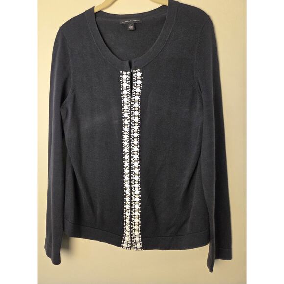 Banana Republic Womens Cardigan Size L Black & White Beaded Accents Hook & Eye - Picture 1 of 8